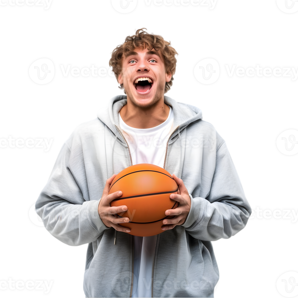 A man in a hoodie holding a basketball png