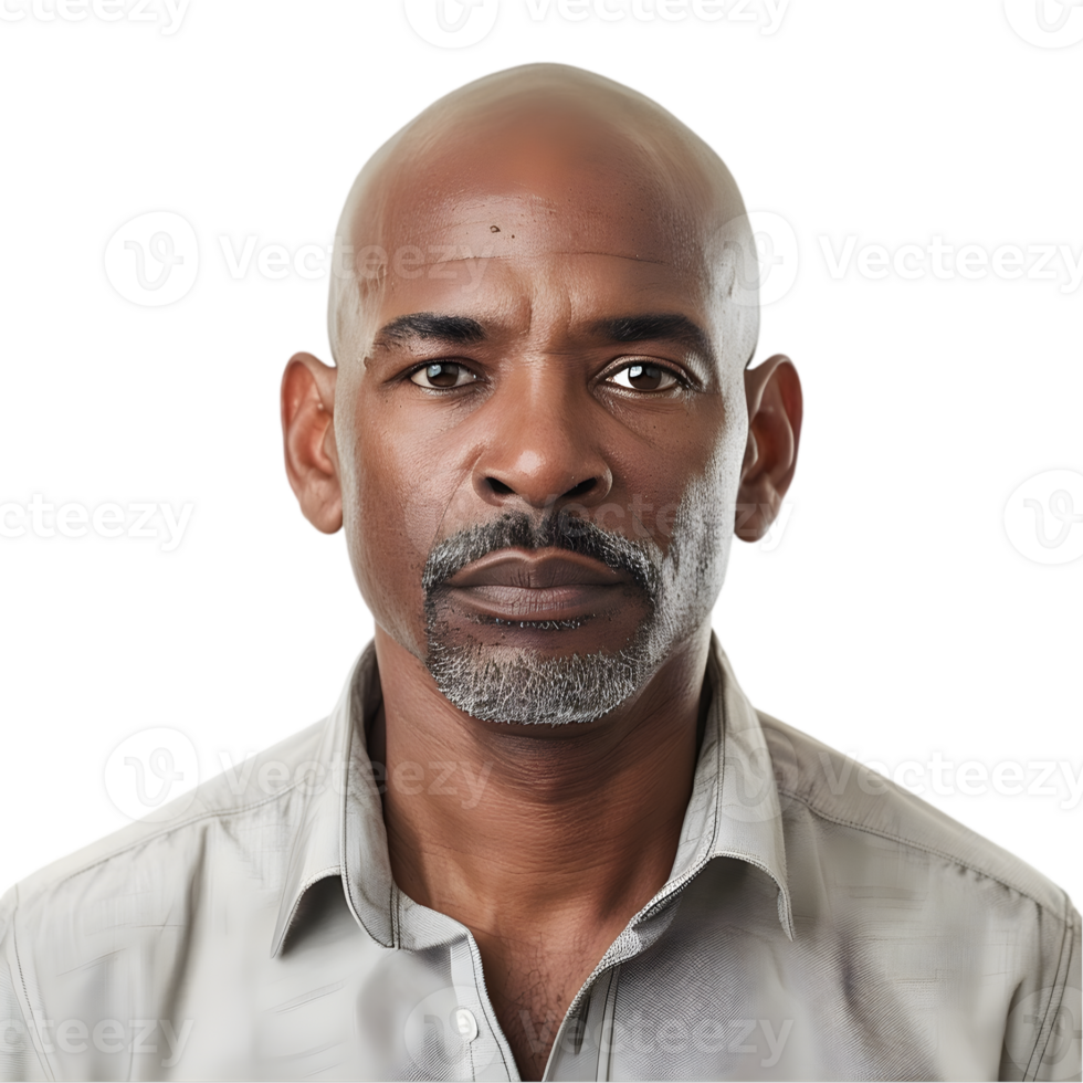 A bald man with a grey shirt and a beard png