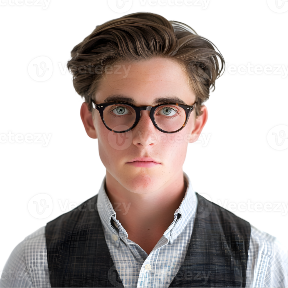 A young man wearing glasses and a vest png