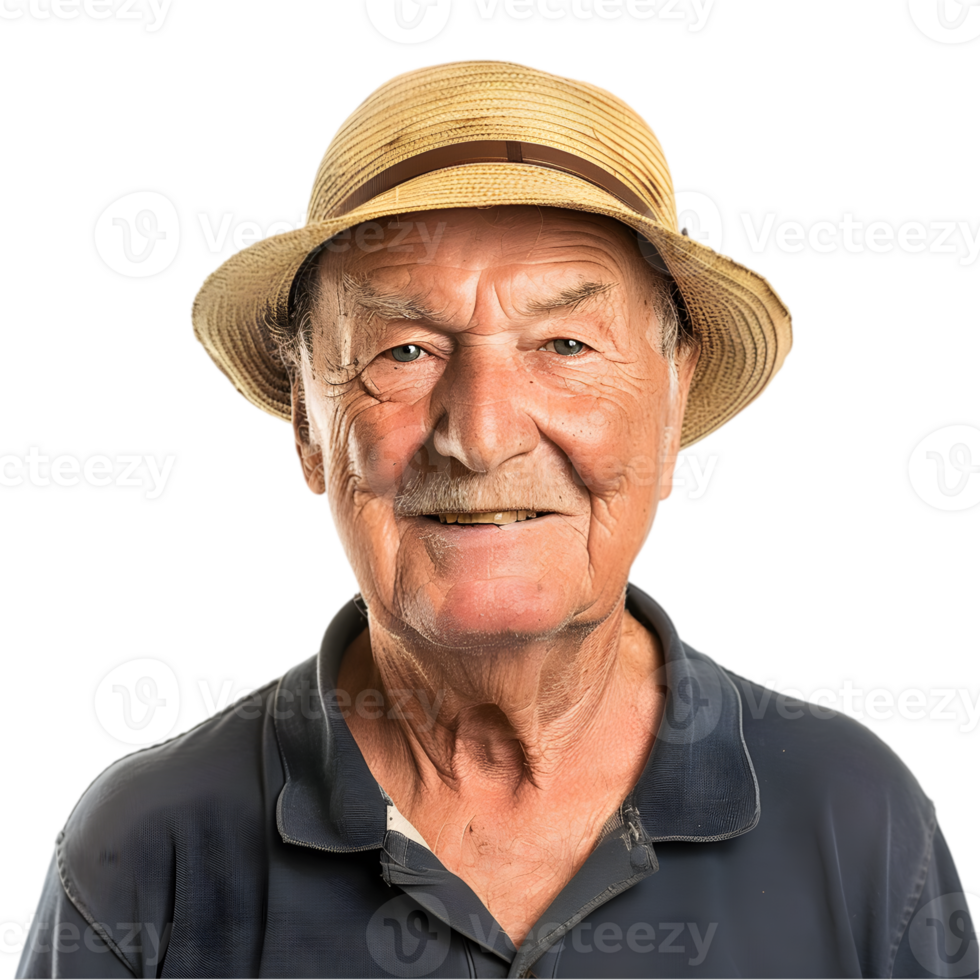 An older man wearing a straw hat png