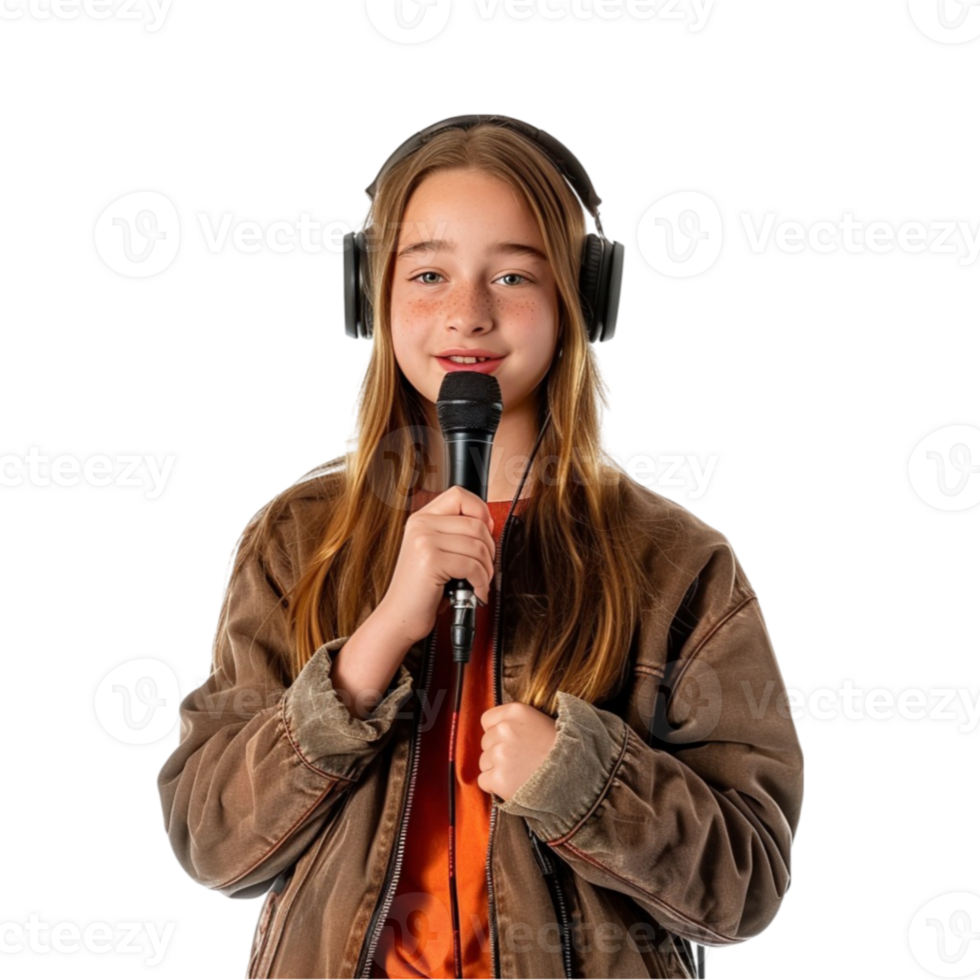 A girl with headphones and microphone png