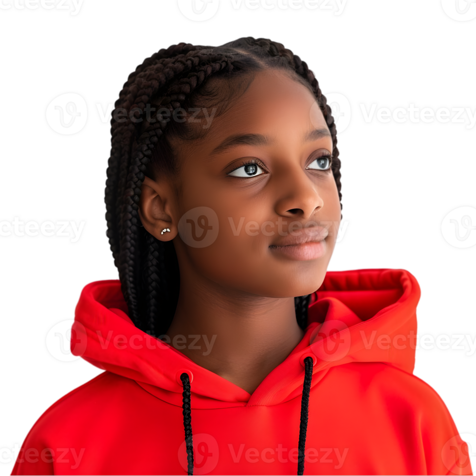 A young girl wearing a red hoodie png