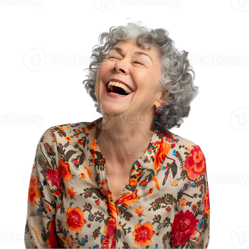 A woman laughing with her hands on her face png