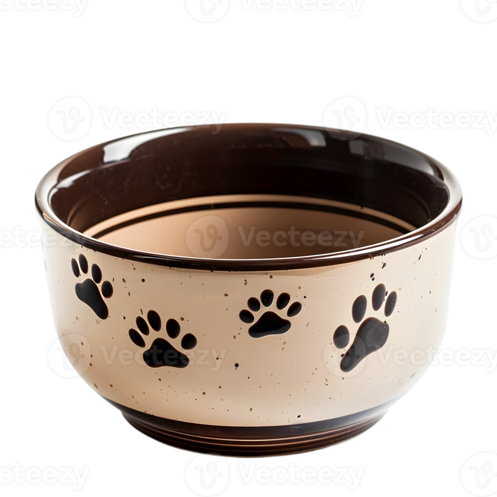 A brown bowl with paw prints on it png