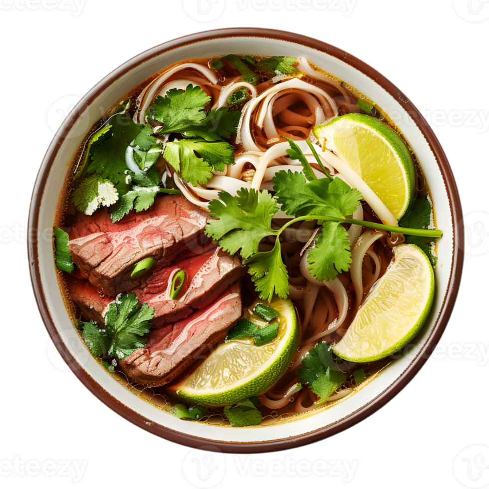 A bowl of beef and noodles with lime png