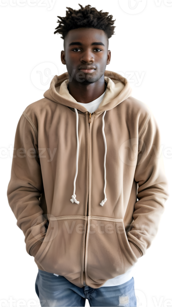 A young man wearing a tan hoodie png