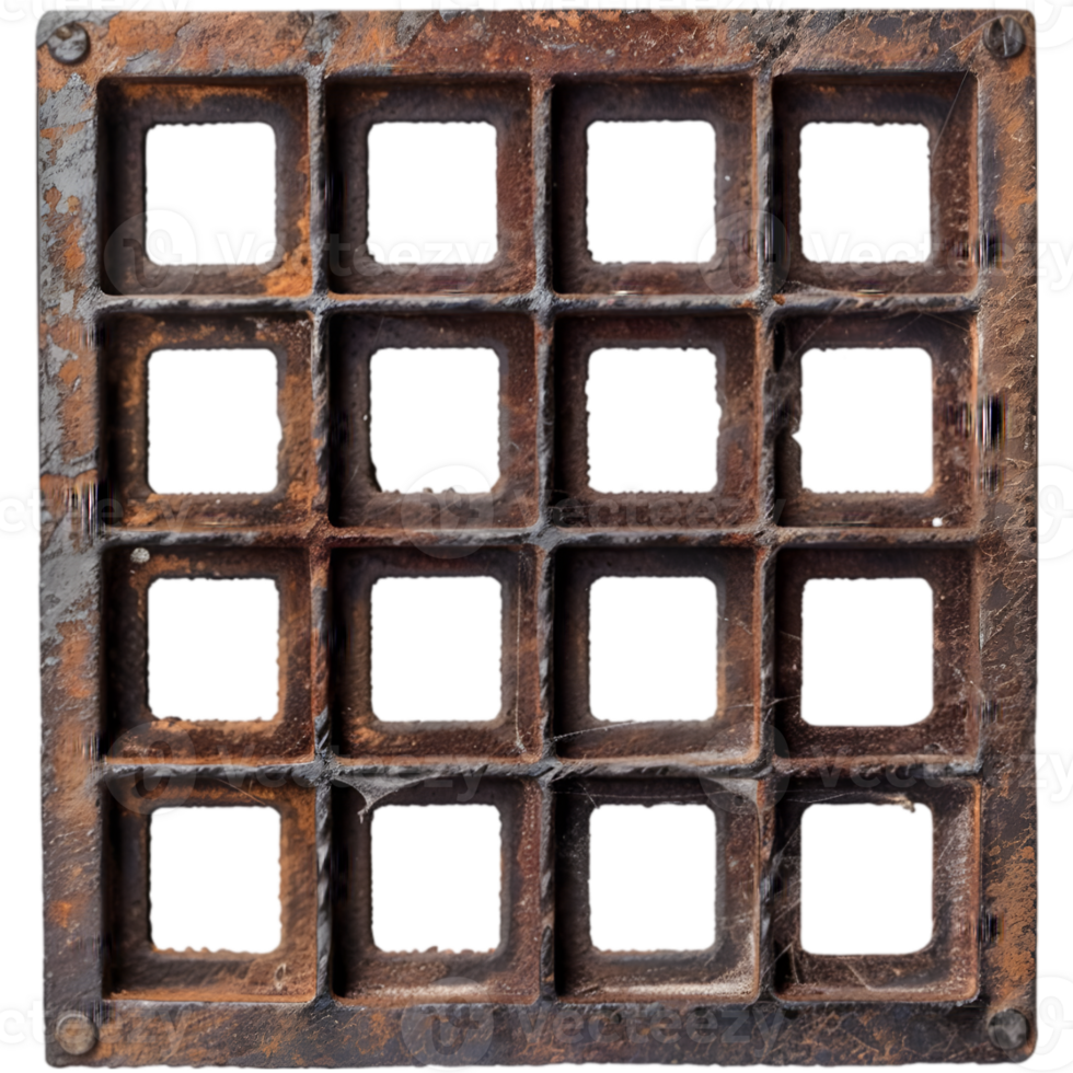A square metal grate with holes in it png