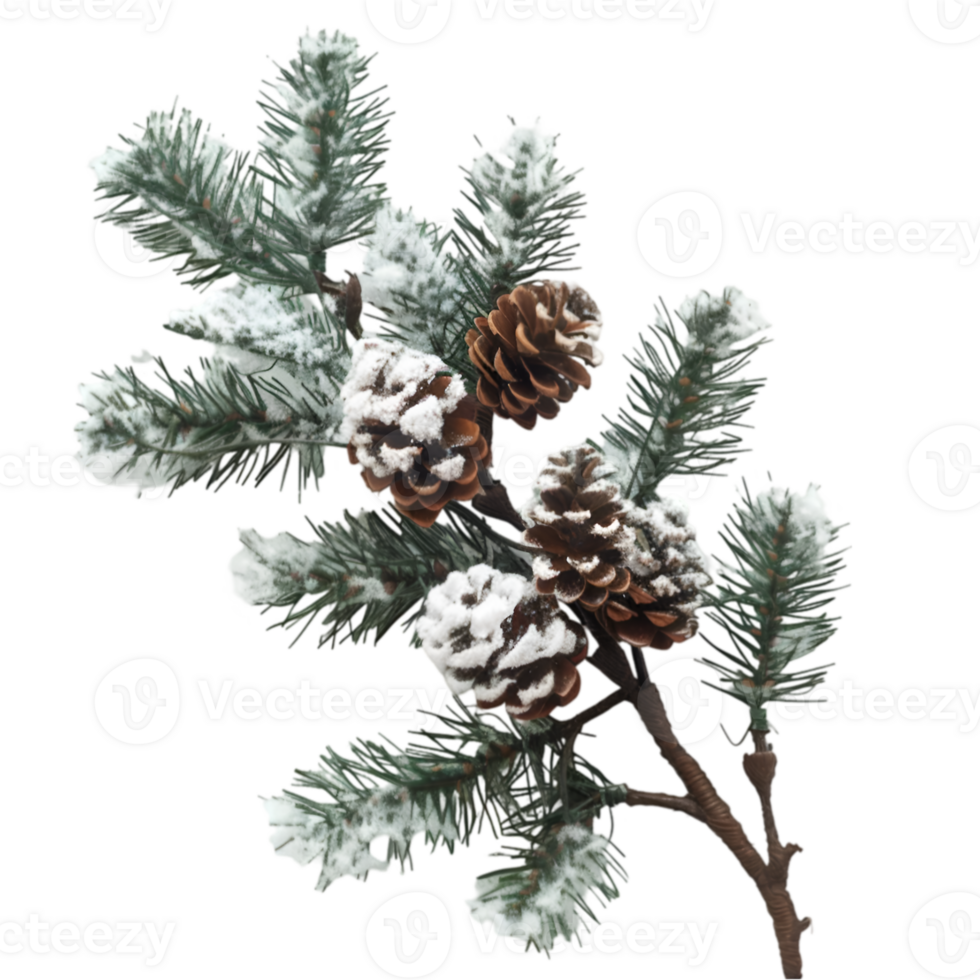 A branch with pine cones and snow on it png