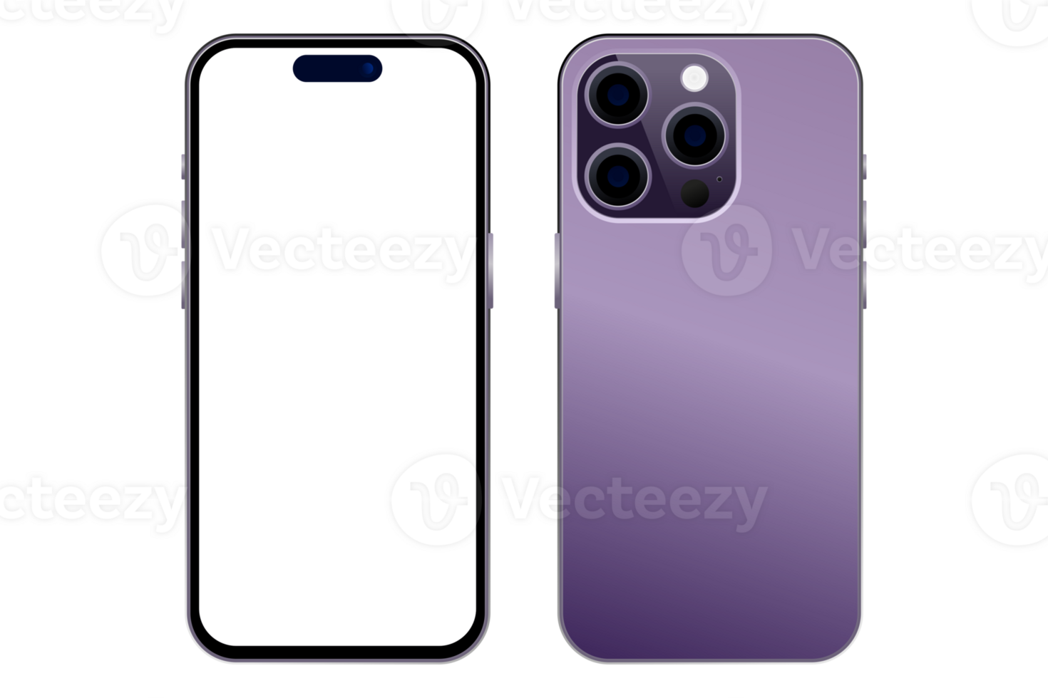 Smartphone mockup with purple transparent background png