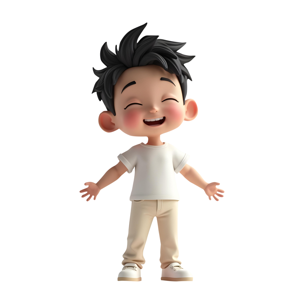 Cartoon Boy Joyfully Standing in Playful and Imaginative Scene. Happy Child with Hands Raised Expressing Fun, Energy, and Creativity in a Vibrant Cartoon Style Illustration png