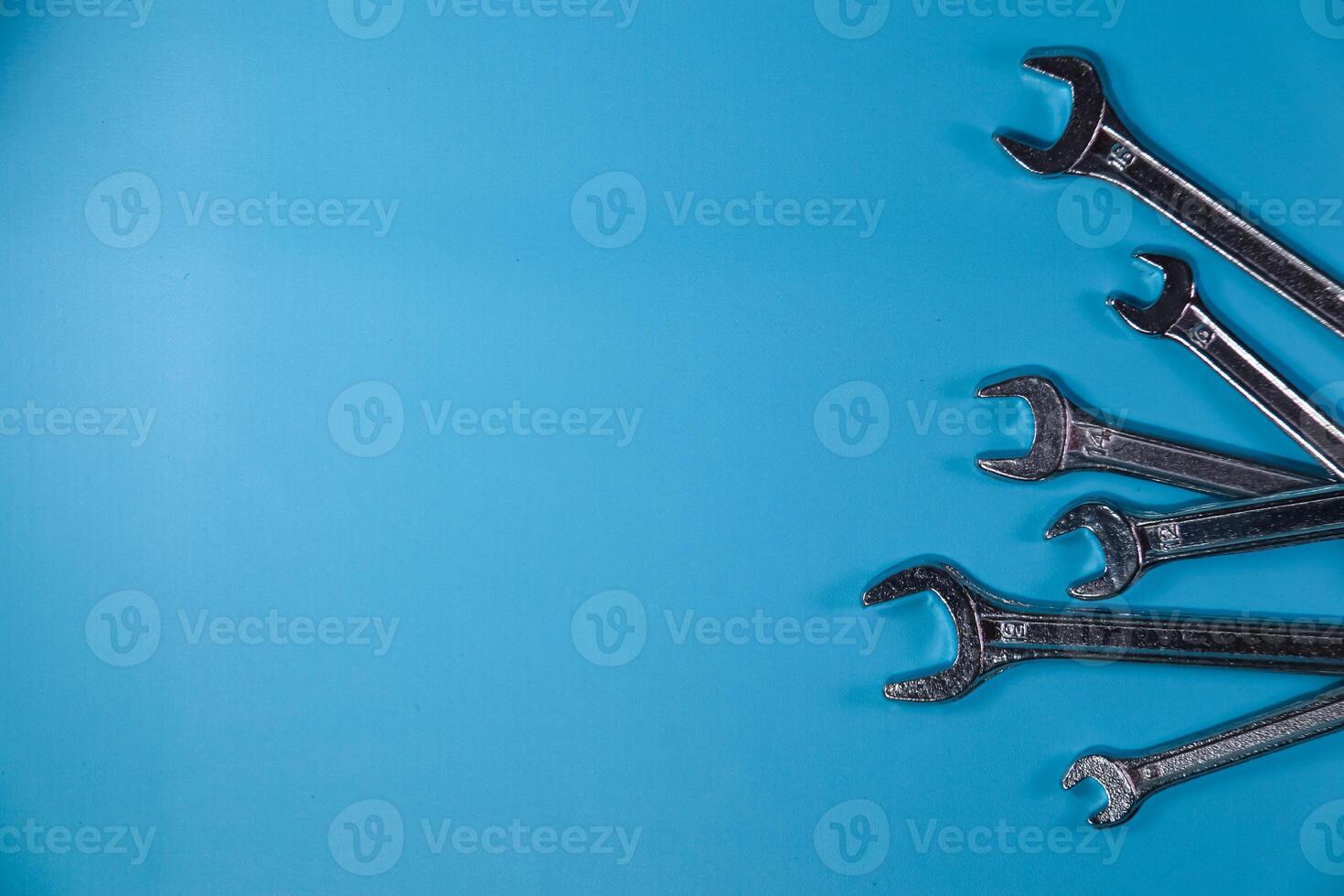 Spanner Set Isolated on blue background photo