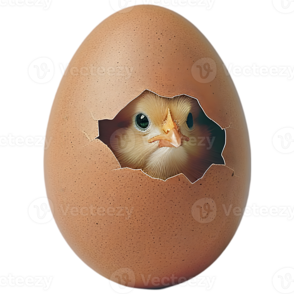 A chicken is peeking out of an egg png