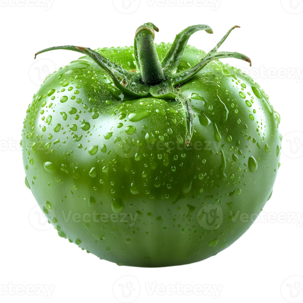 Green tomato with water droplets on it png
