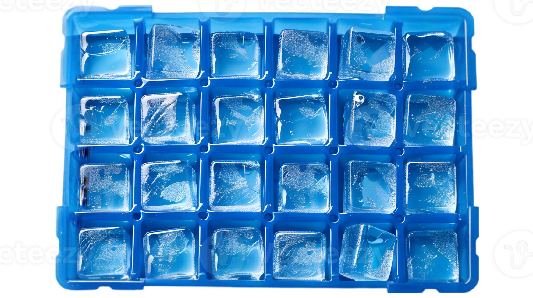A blue ice tray with ice cubes in it png