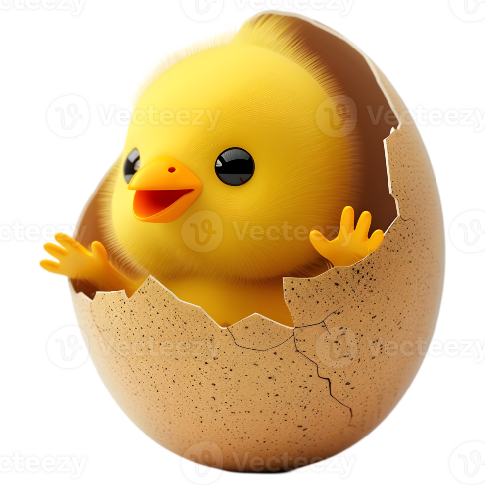 A little yellow chick in an egg shell png