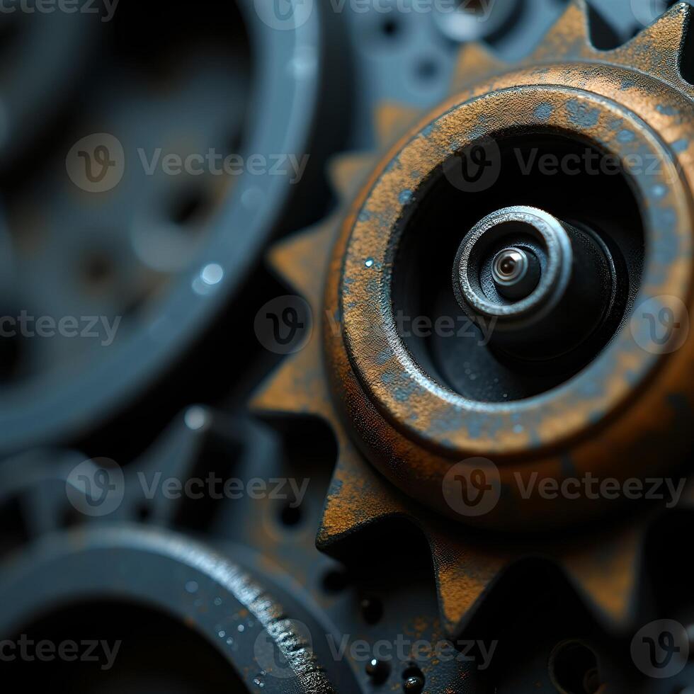 Macro close-up of metal gears. photo