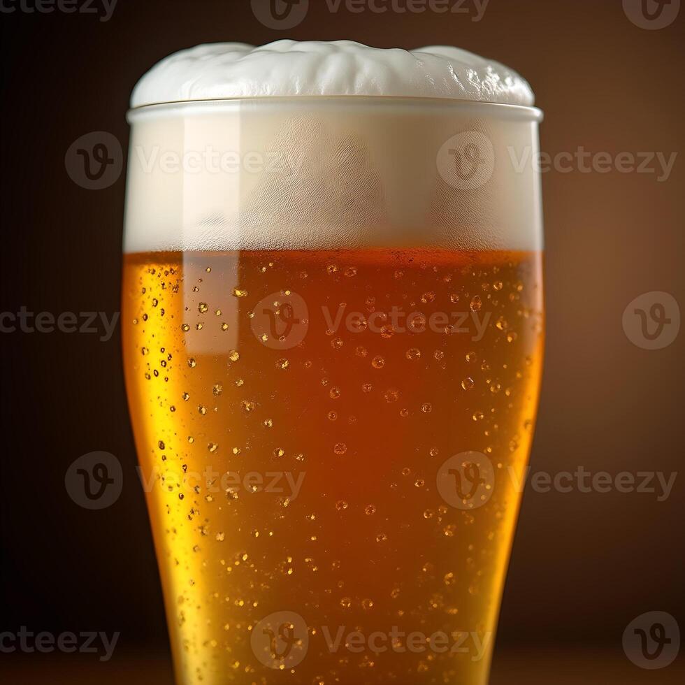 a full glass of beer with bubbles on the top. photo