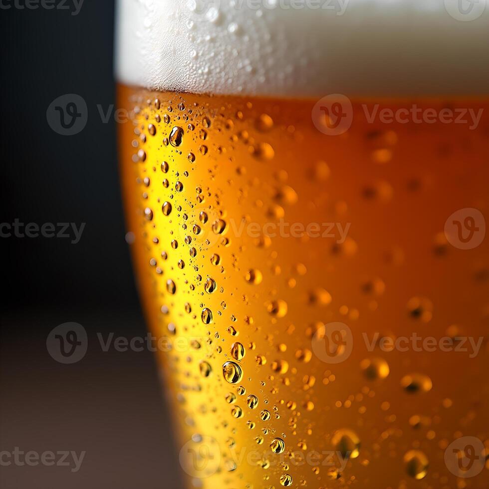 a full glass of beer with bubbles on the top. photo