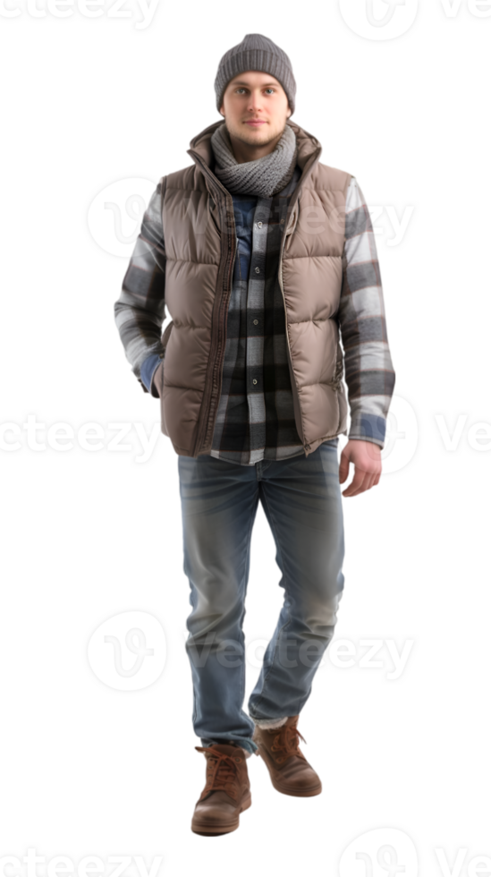 A man in a winter jacket and hat png