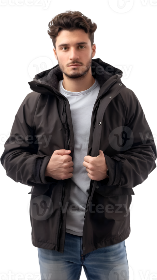 The men's jacket is made from a waterproof fabric png