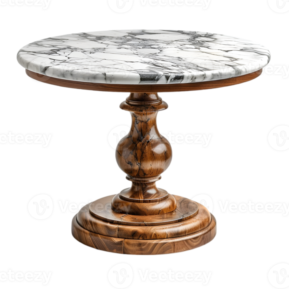 A marble table with a wooden base png