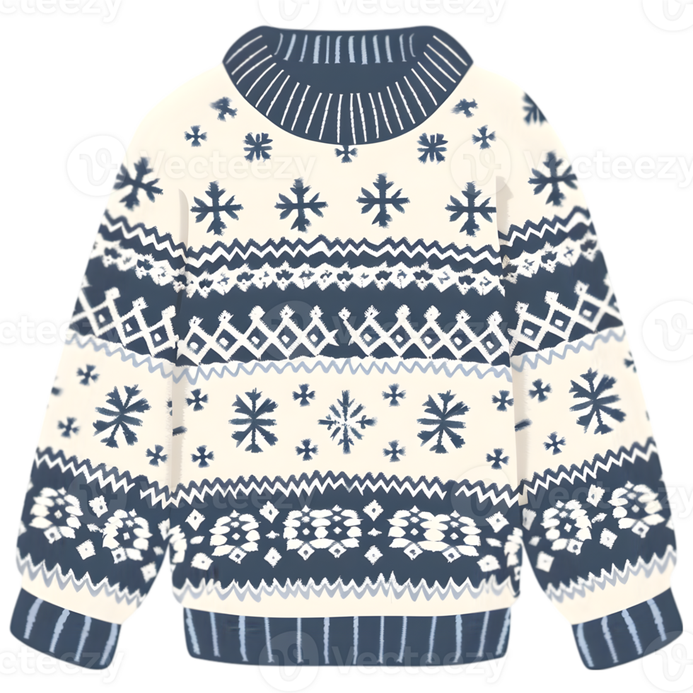 A sweater with blue and white patterns png