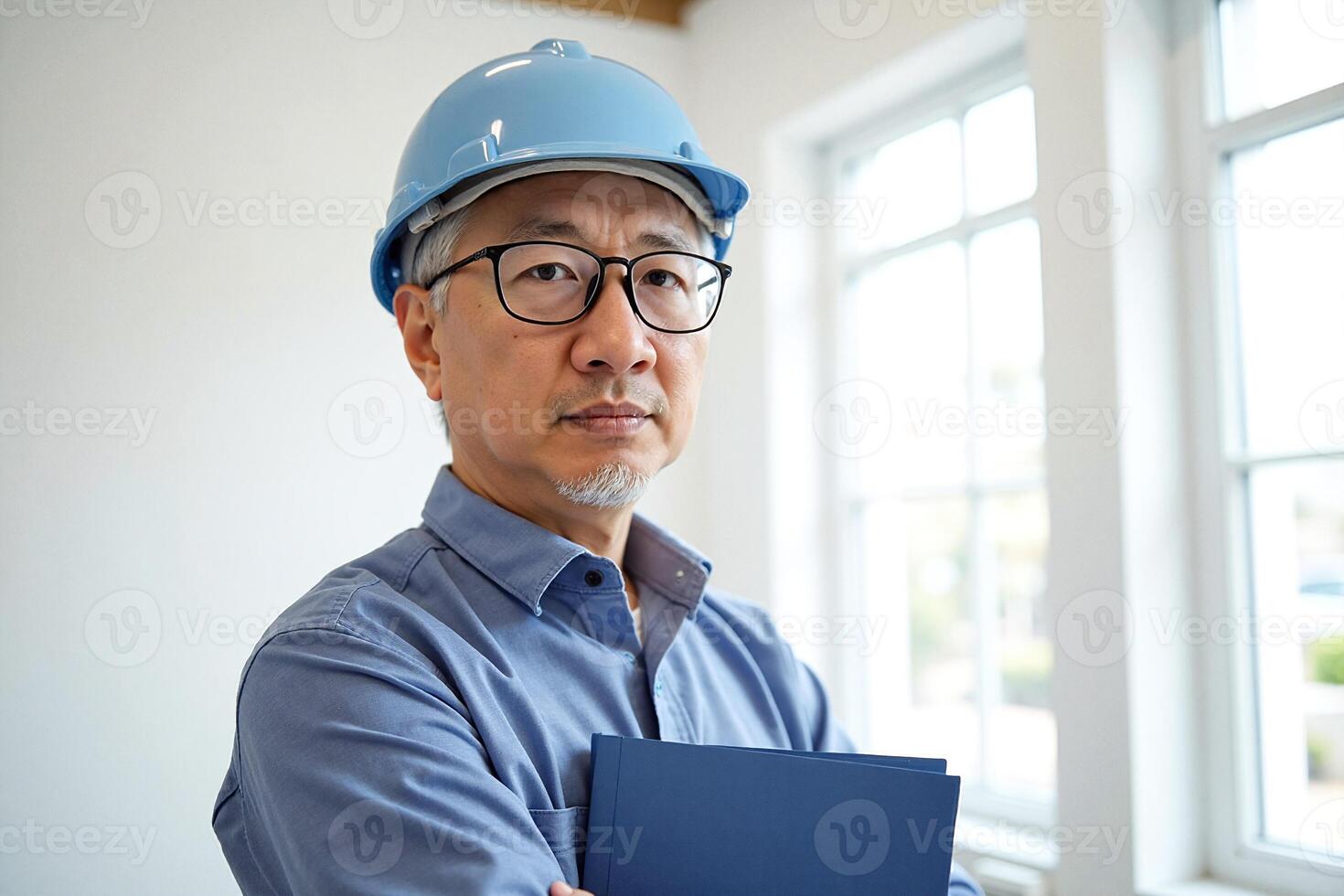 Senior architect wearing hard hat photo