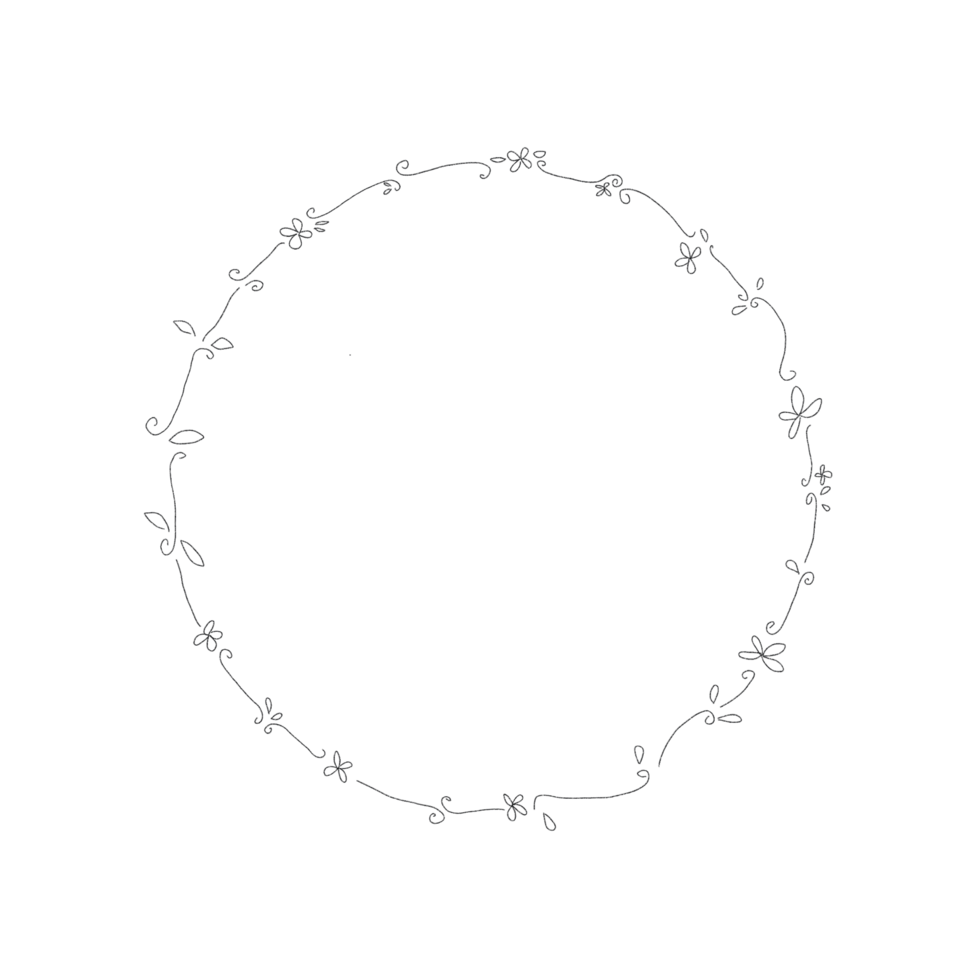 Flower rounded frame black and white png