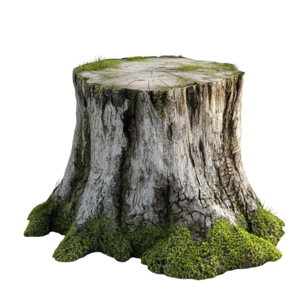 Moss-Covered Tree Stump Isolated on Transparent Background png