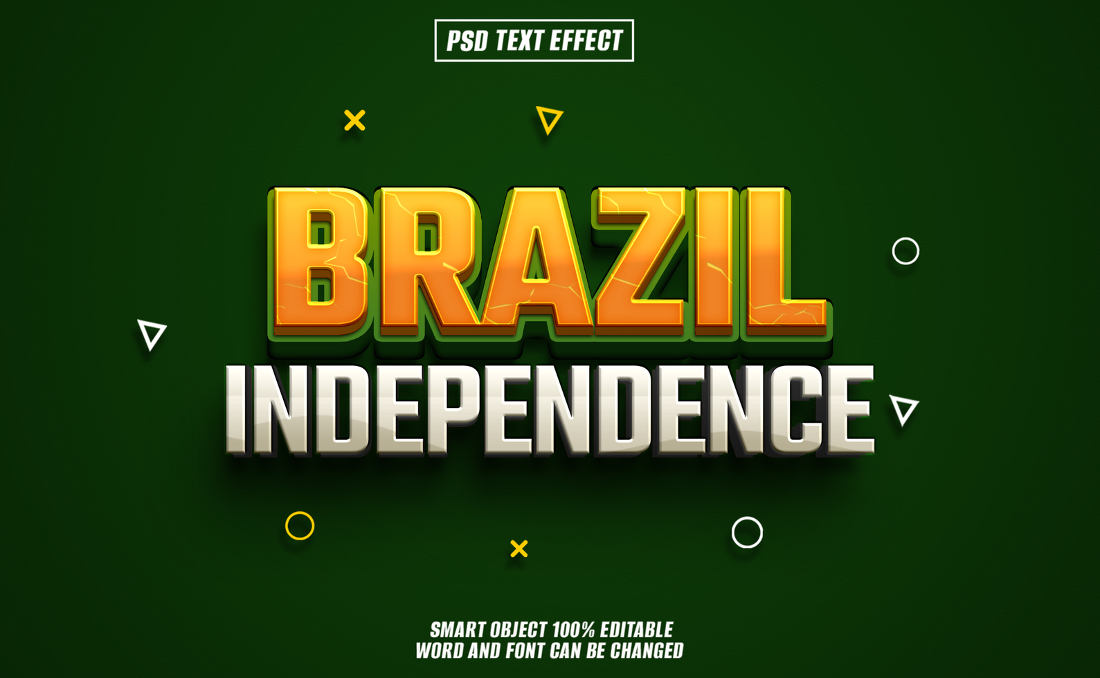 3D text effect Brazil Independence with yellow, green, and white colors on a green background. psd