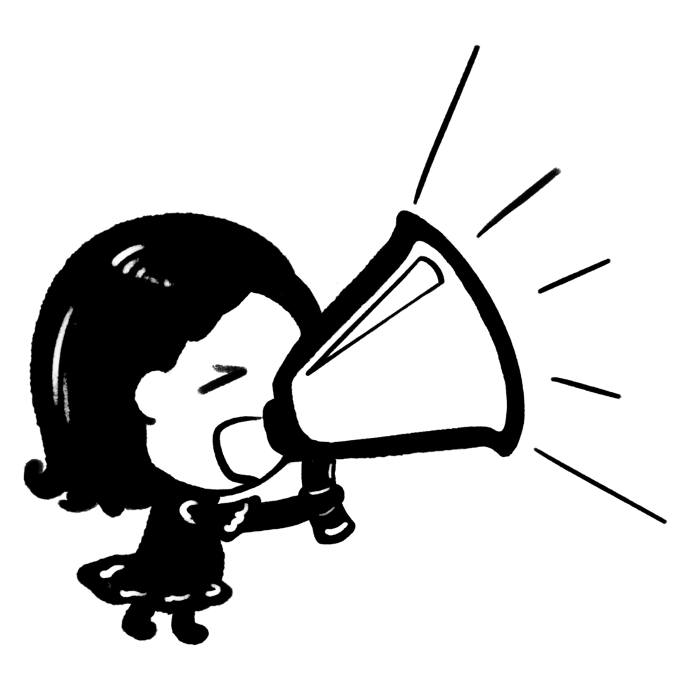 Speak loud monochromatic icon illustration, black and white speaker icon, shout out loud outline and white color png