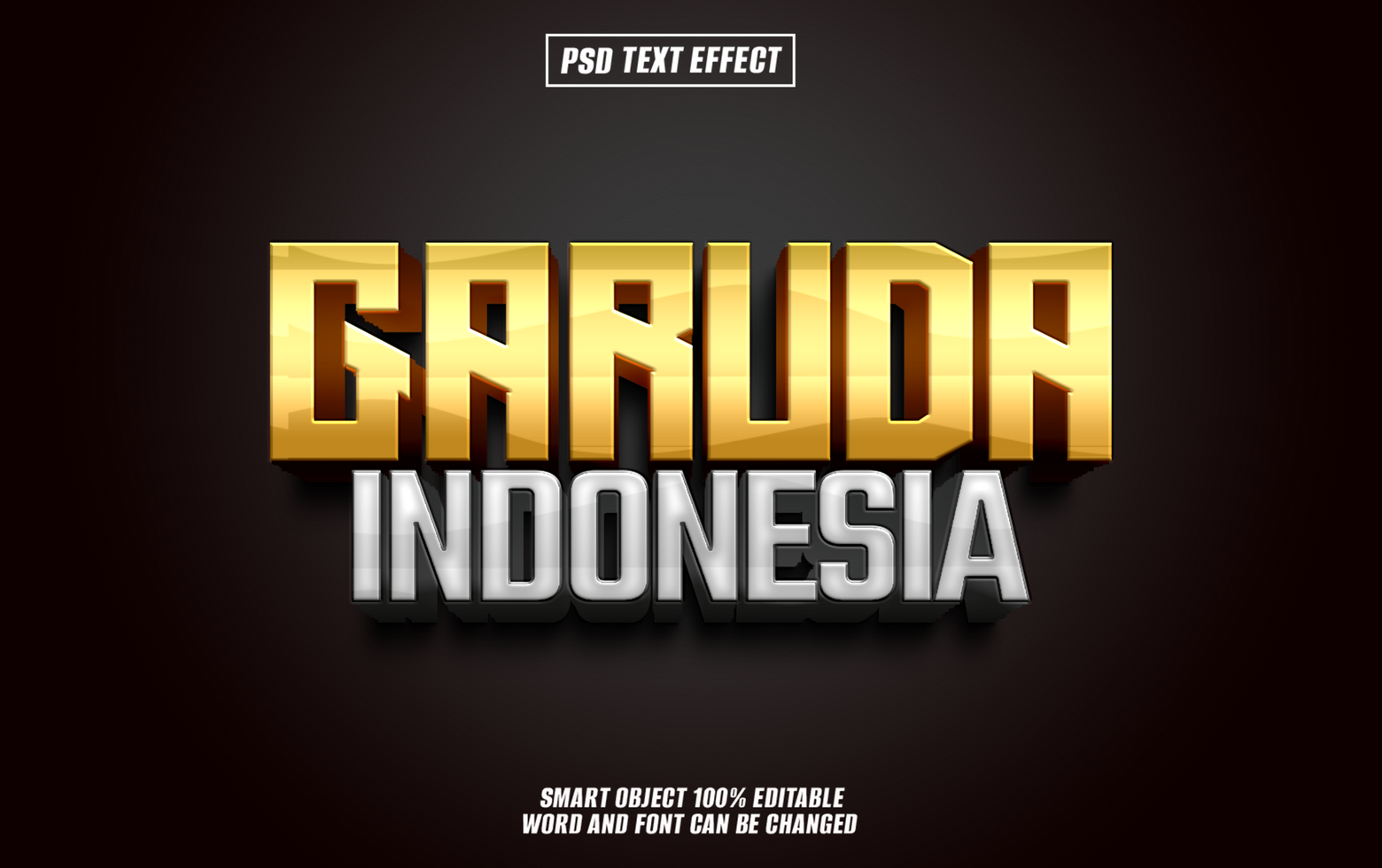 3D text effect with golden Garuda Indonesia text against a black background. psd