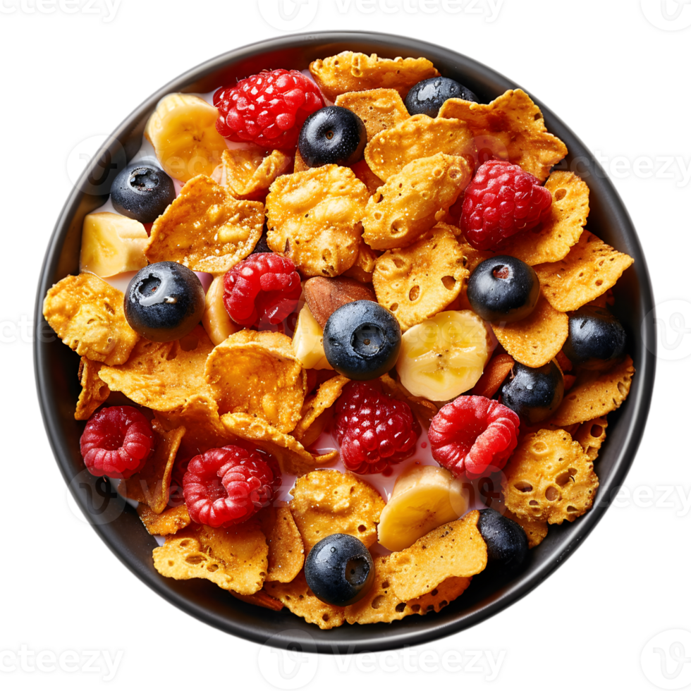 A bowl of cereal with berries and nuts png