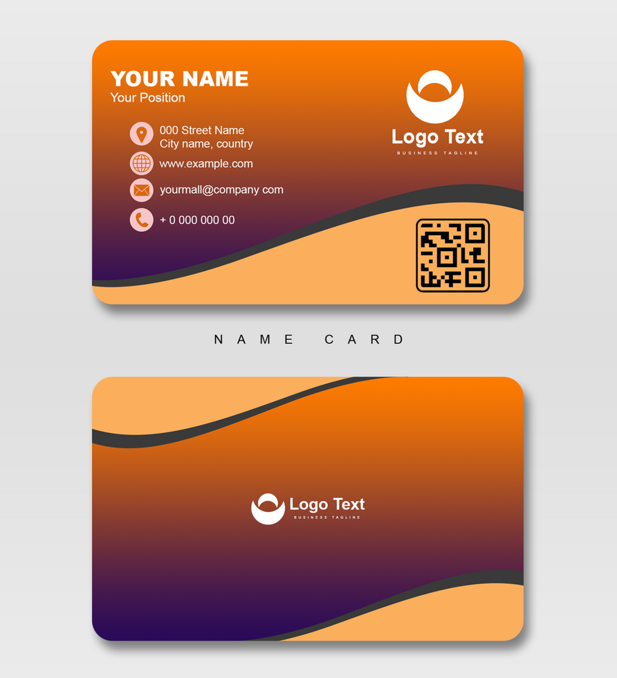 COOL BUSINESS CARD TEMPLATE COMBINED ORANGE AND PURPLE COLOR WITH COOL WAVE LINES psd