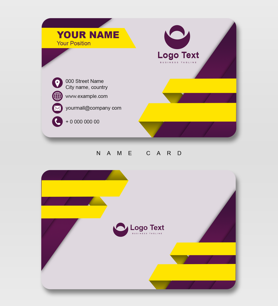 COOL BUSINESS CARD TEMPLATE WITH PURPLE AND YELLOW LINE ORNAMENTS WITH WHITE BASE psd