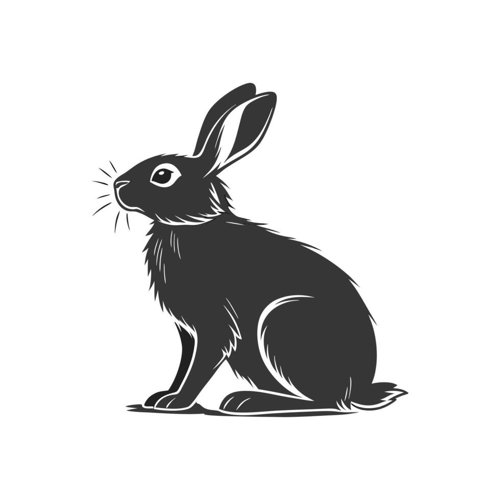 Black and white illustration of a rabbit vector