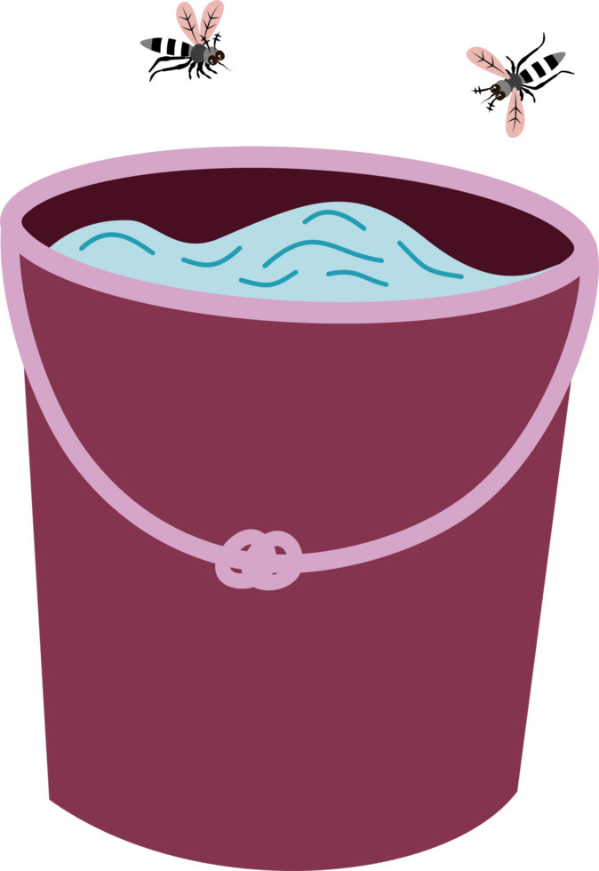 a bucket with water and two mosquitoes png