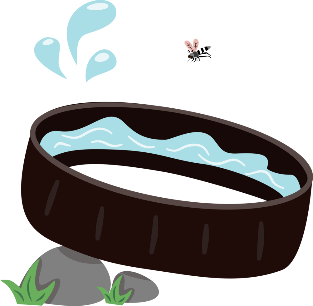 A tire with water and flying mosquito png