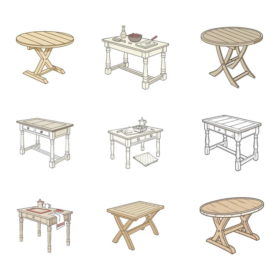 A set of different types of tables and chairs vector