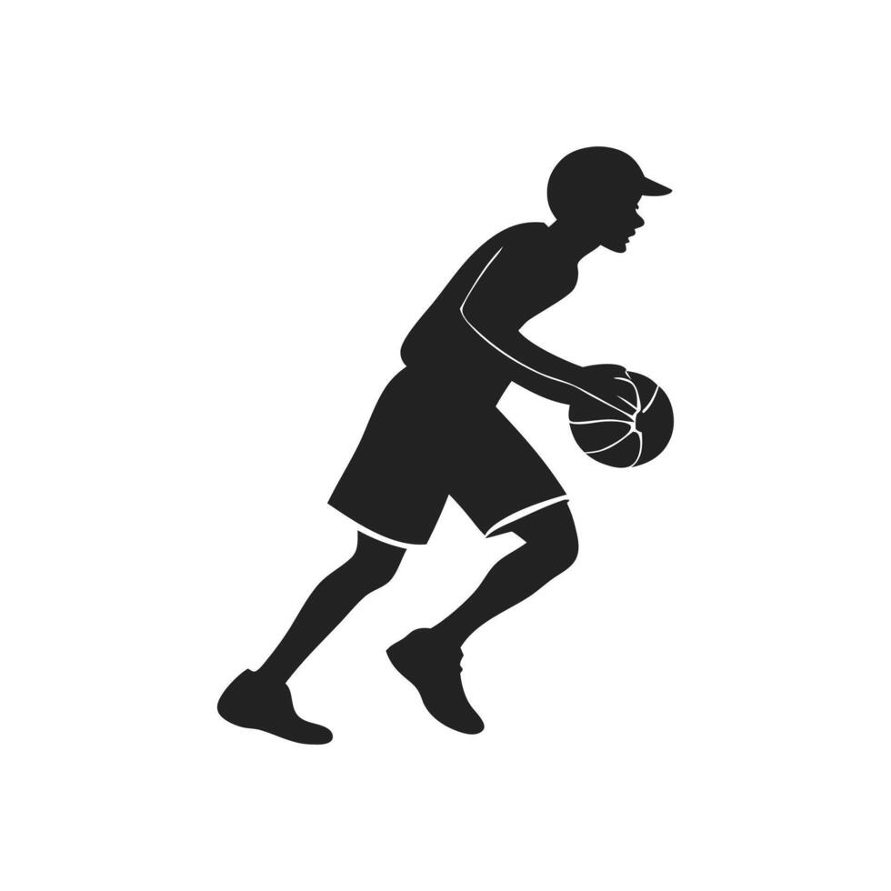 A silhouette of a man playing basketball vector