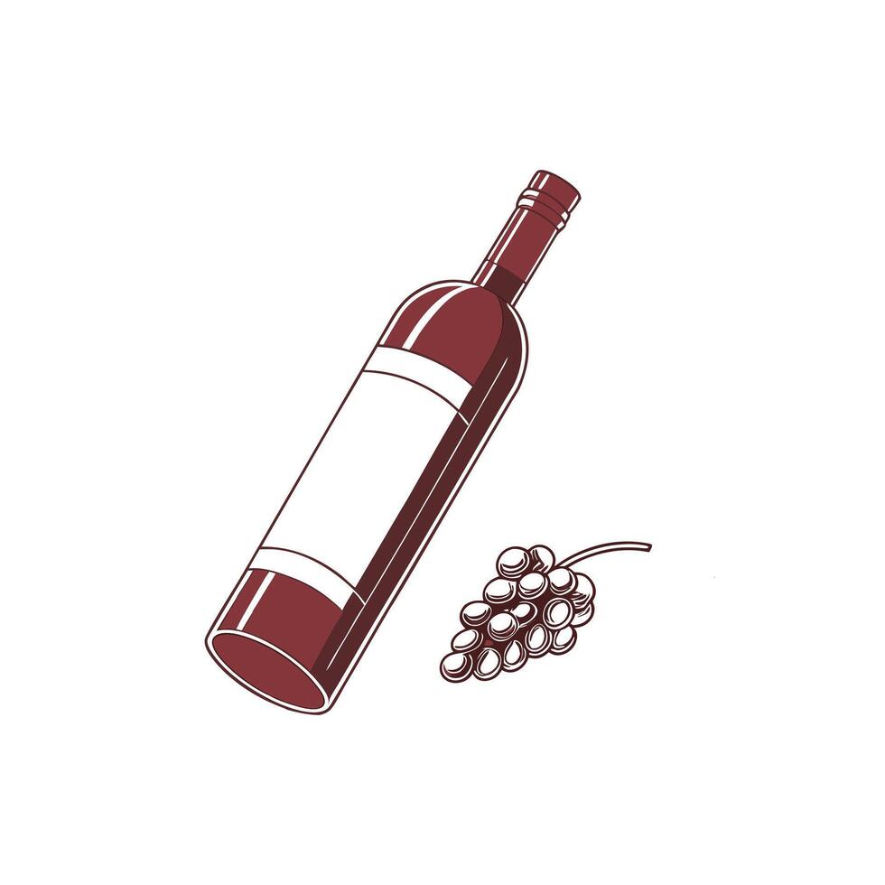 Wine bottle and grapes illustration vector