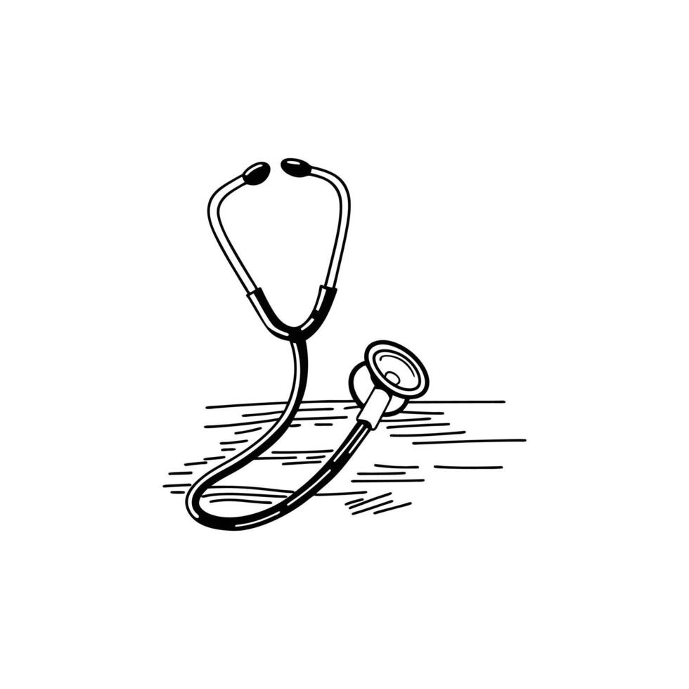 A black and white drawing of a stethoscope vector