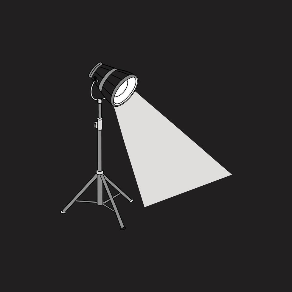 A black and white illustration of a spotlight on a tripod vector