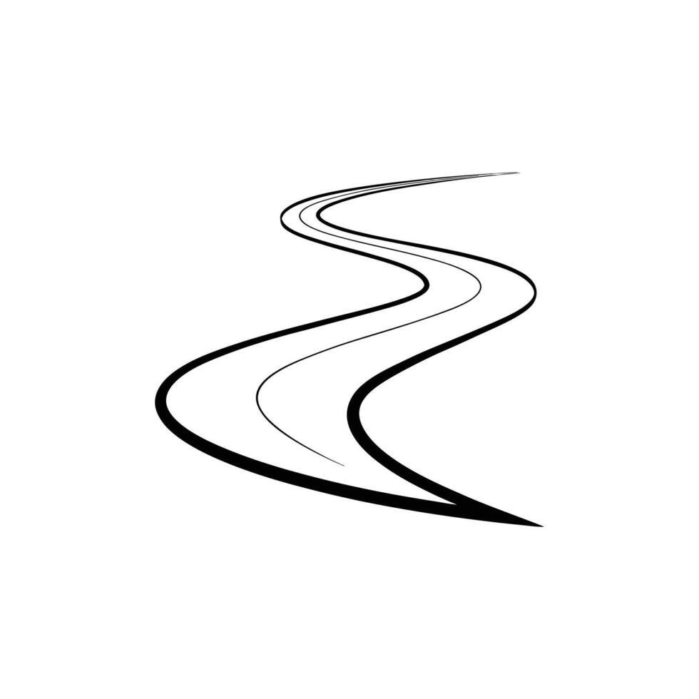 A black and white drawing of a road with curves vector