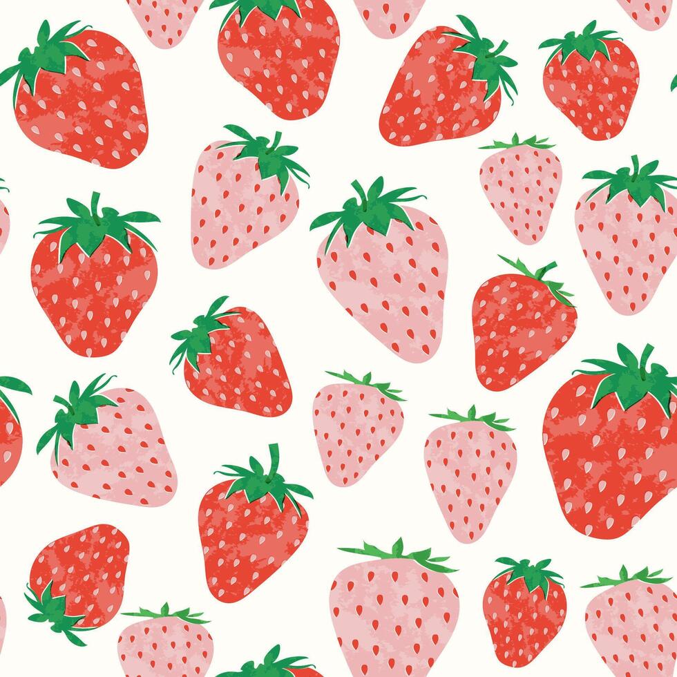 Strawberry colorful seamless pattern background. Fruit illustration on white background. Seamless background with strawberries for wrapping paper, wallpaper vector
