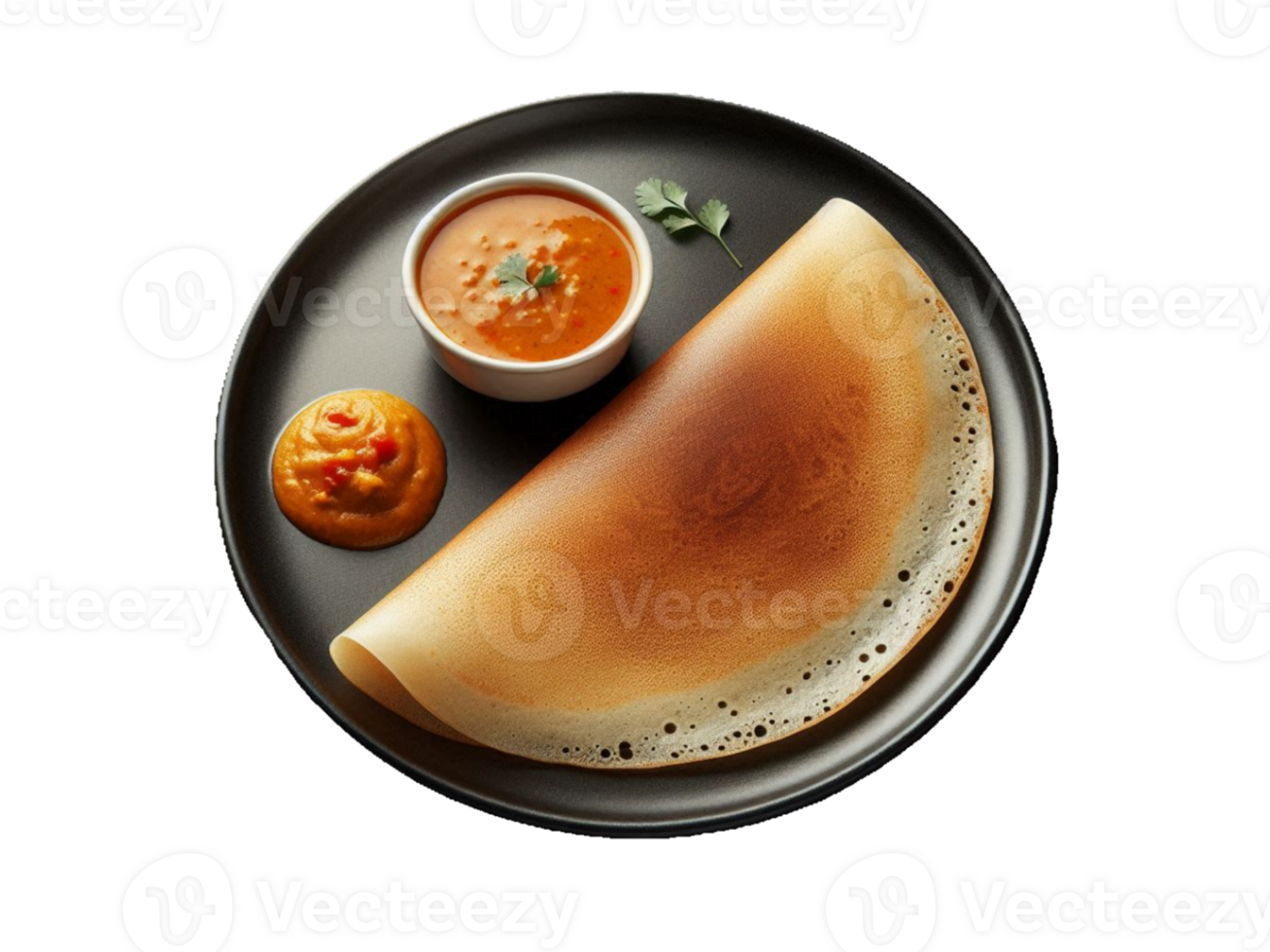 A dosa is served on a plate with a sauce png