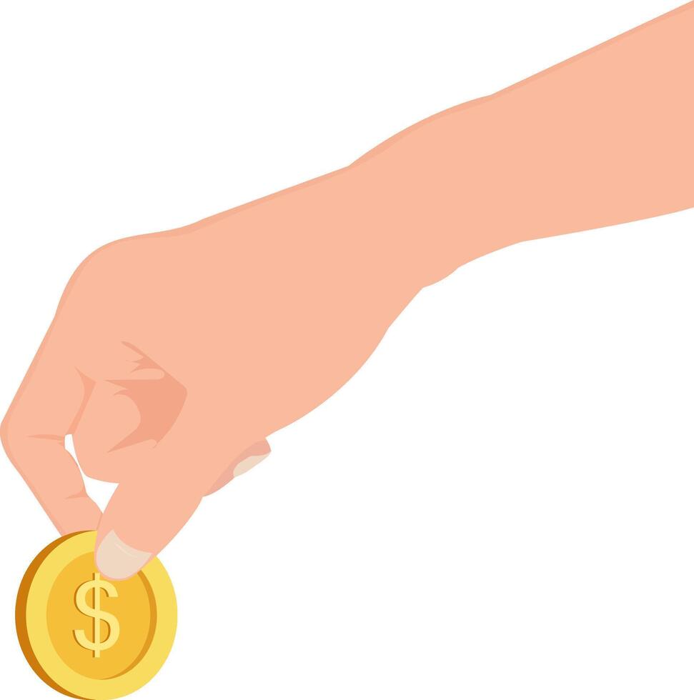 Hand giving coin of money donation and help symbol illustration icon vector