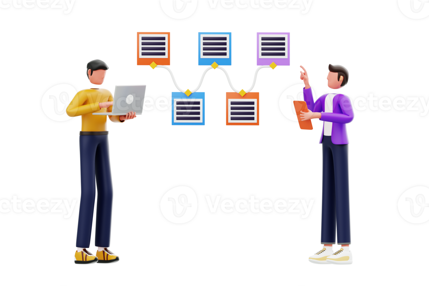 Team doing task management on notice board 3d illustration png