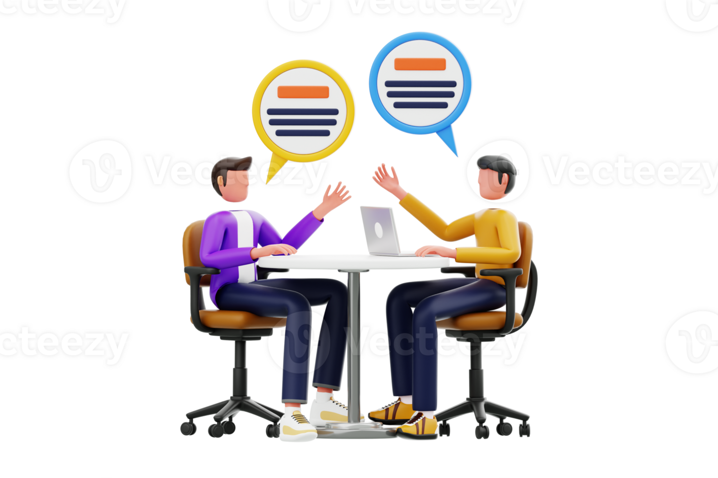 Business people talking each other 3d illustration. People in dialogue, discussing, talking, speaking, chatting about ideas png