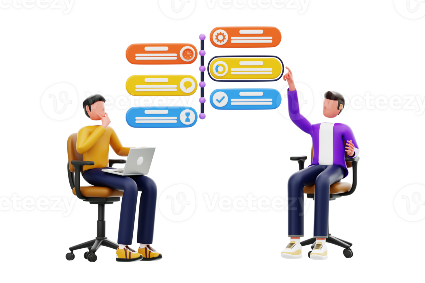 office worker is studying infographic data 3d illustration. infographics designed to explain or present your information png